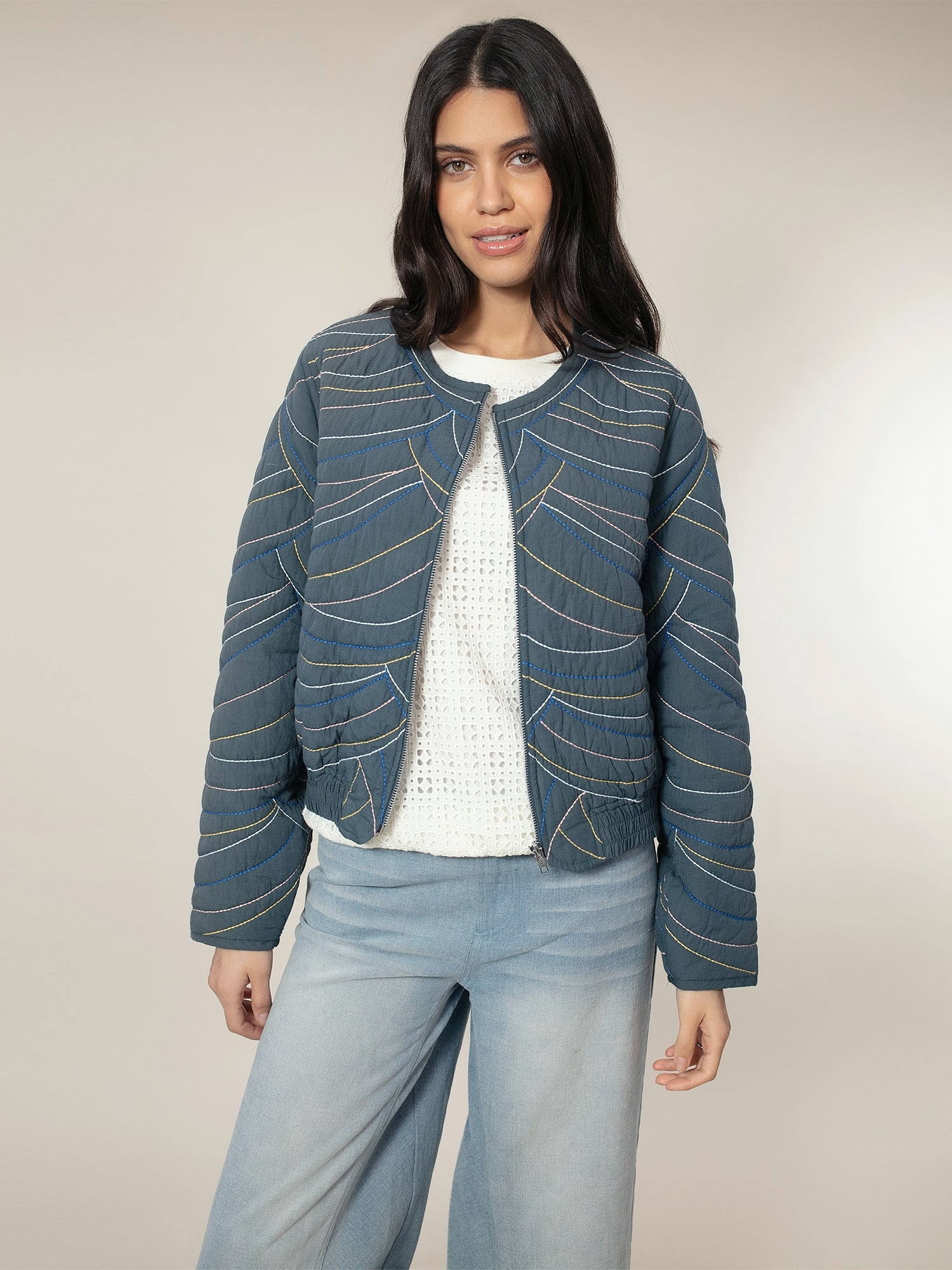 Amber Quilted Bomber - Teal Blue