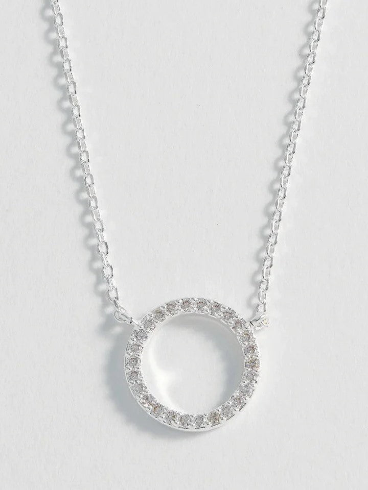 Large Pave Set Circle Cz Necklace - Silver Plated