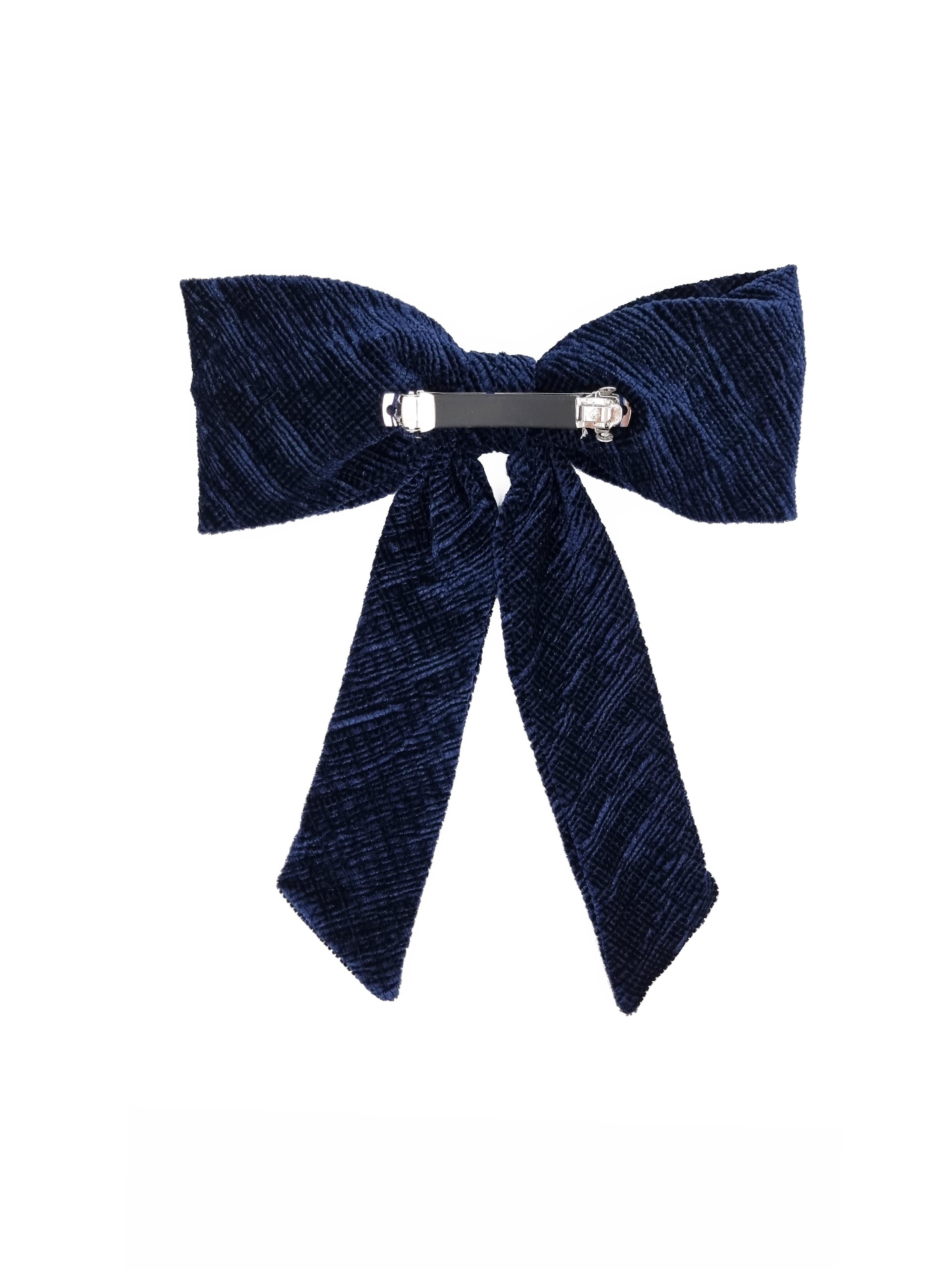 CRINKLE VELVET BOW NAVY