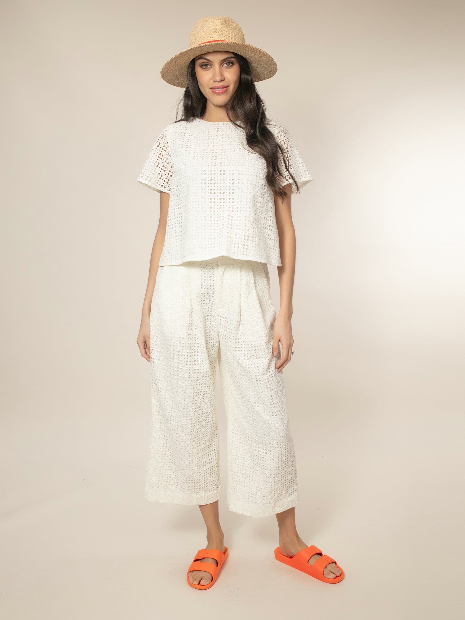 Marybeth Broderie Trouser - White