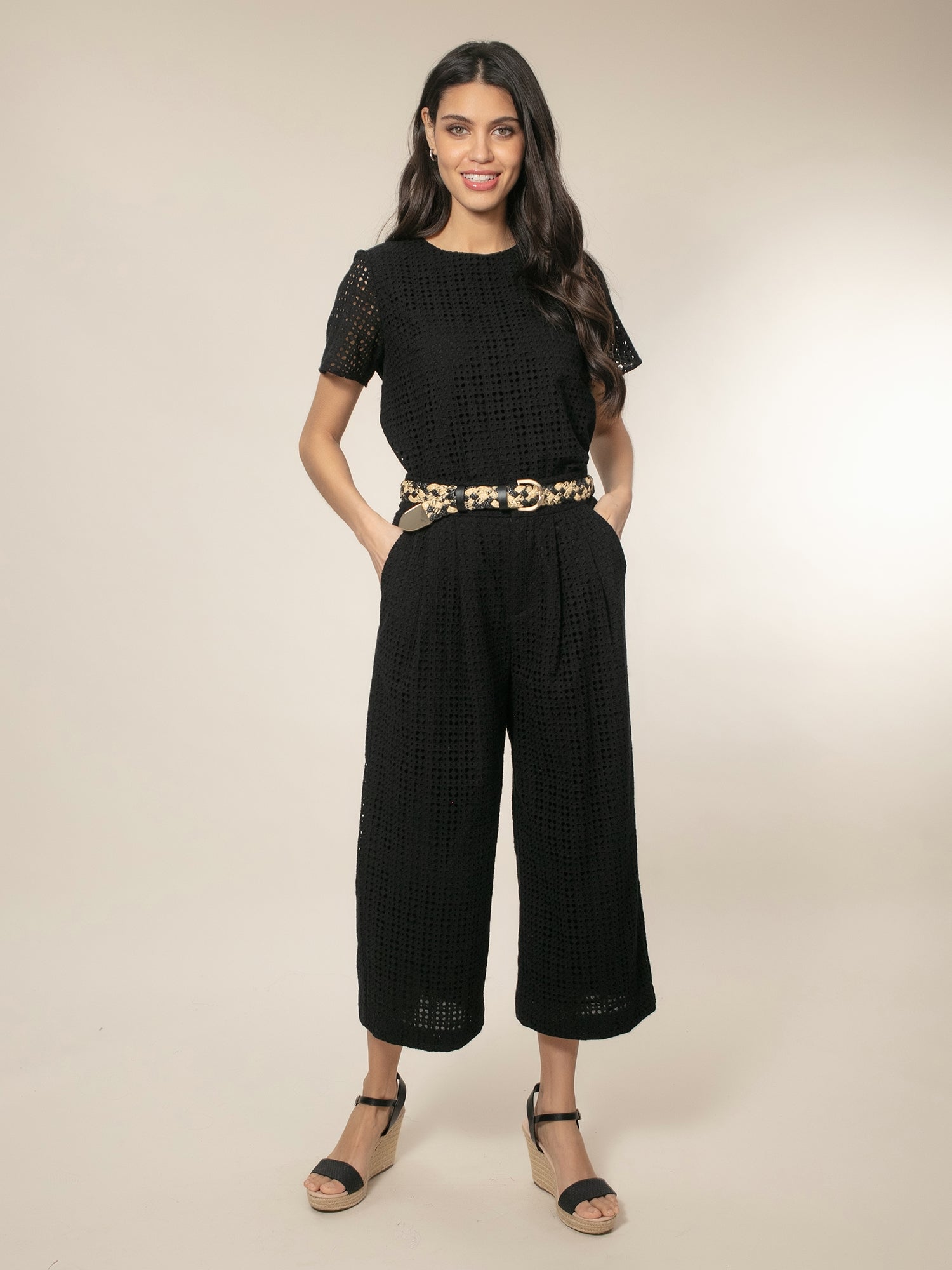 Marybeth Broderie Trousers - Black