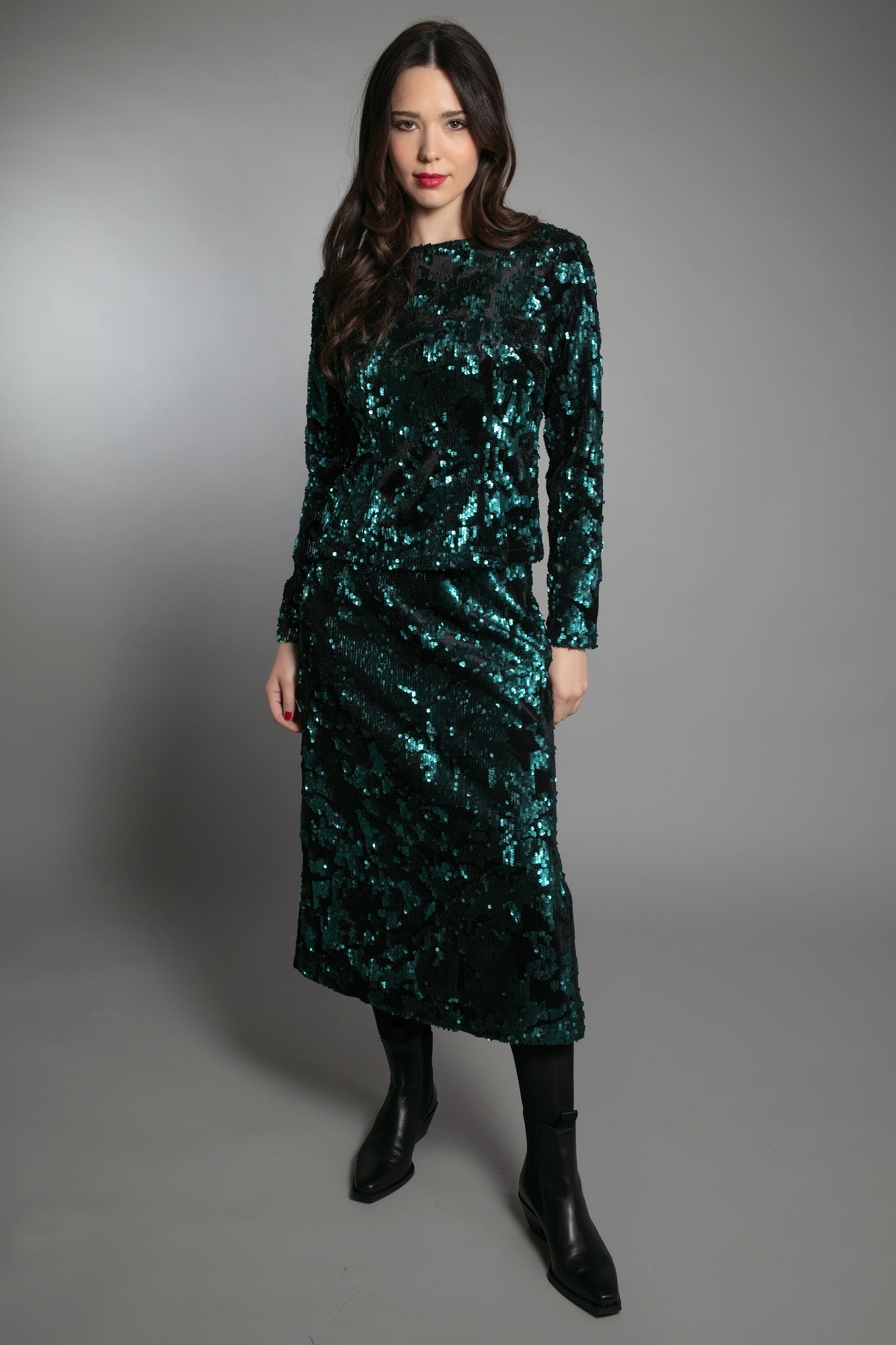 MELEKA SEQUIN SKIRT EMERALD