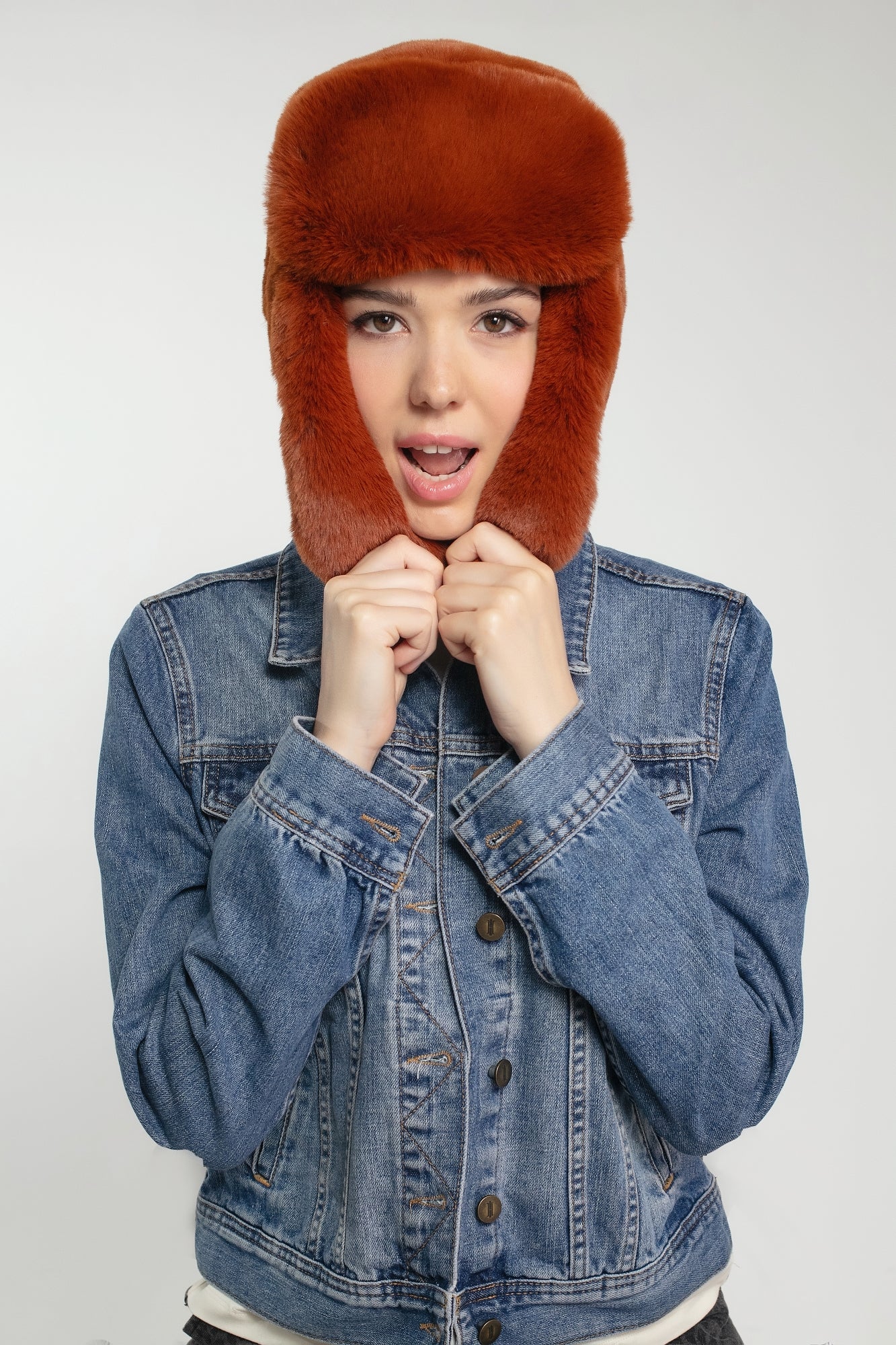 BILLIE FAUX FUR TRAPPER CHESTNUT