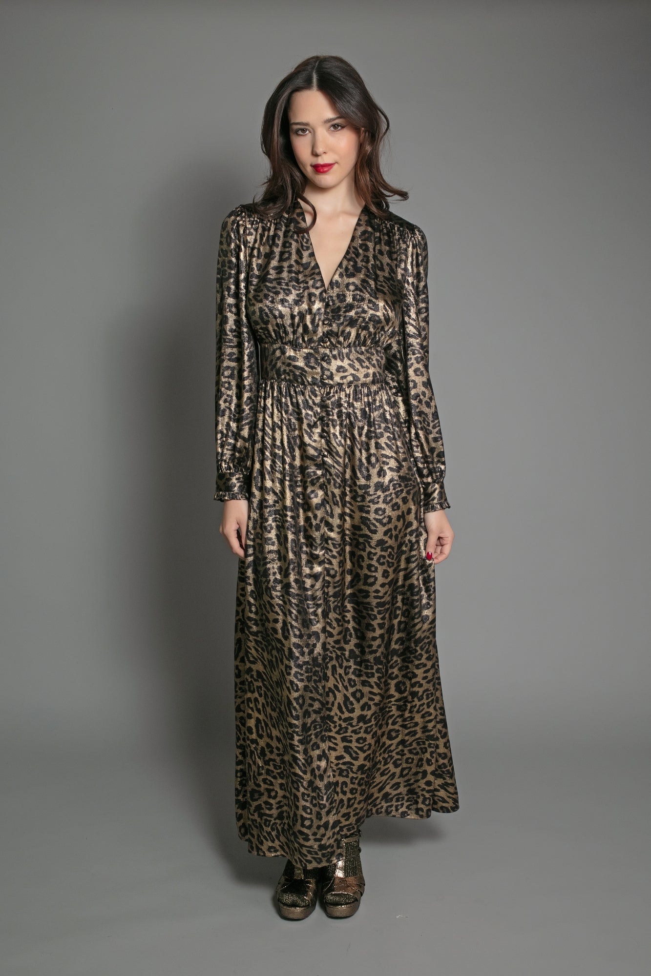 DEVINA LAME DRESS IN LEOPARD PRINT