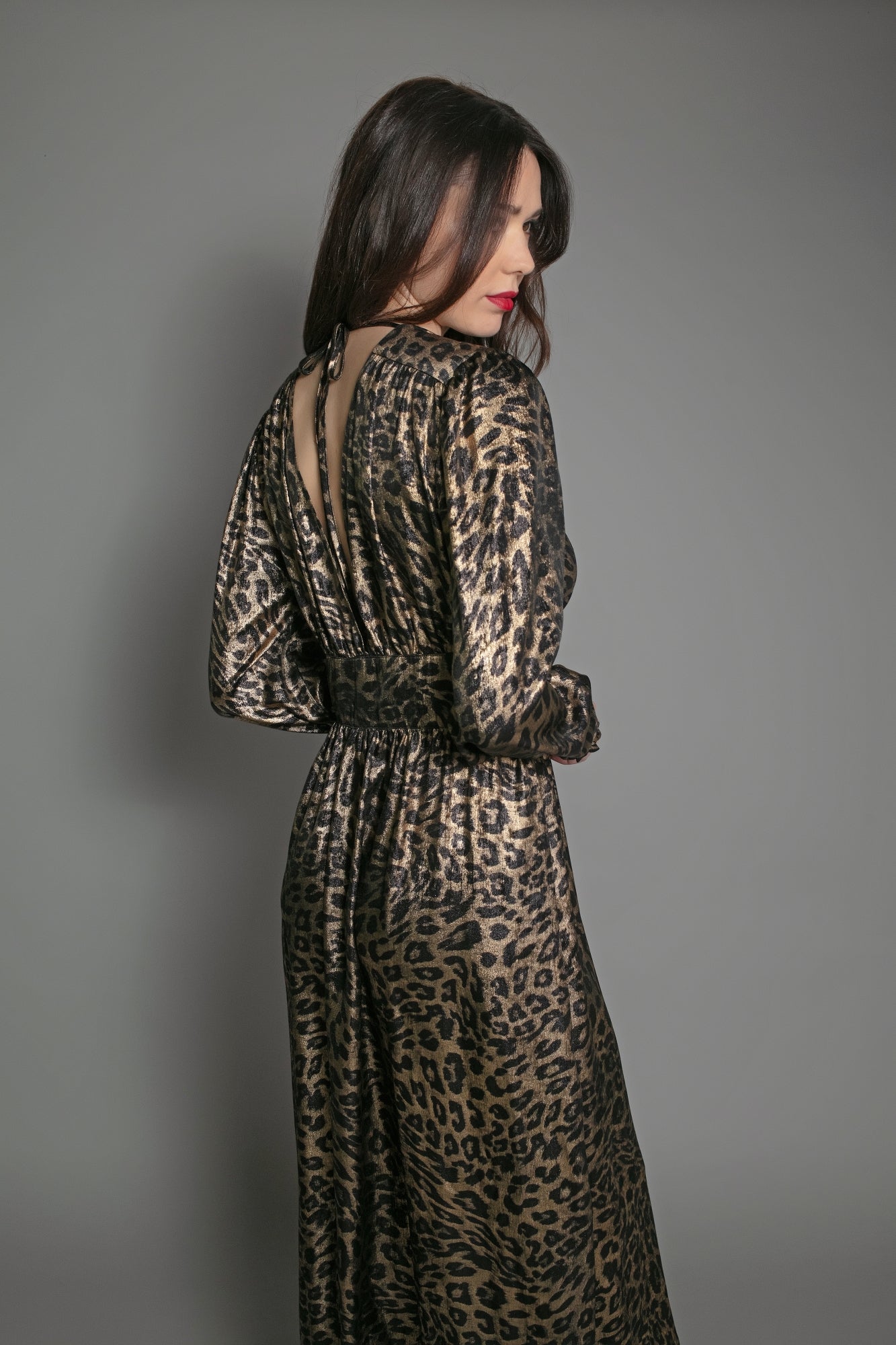 DEVINA LAME DRESS IN LEOPARD PRINT