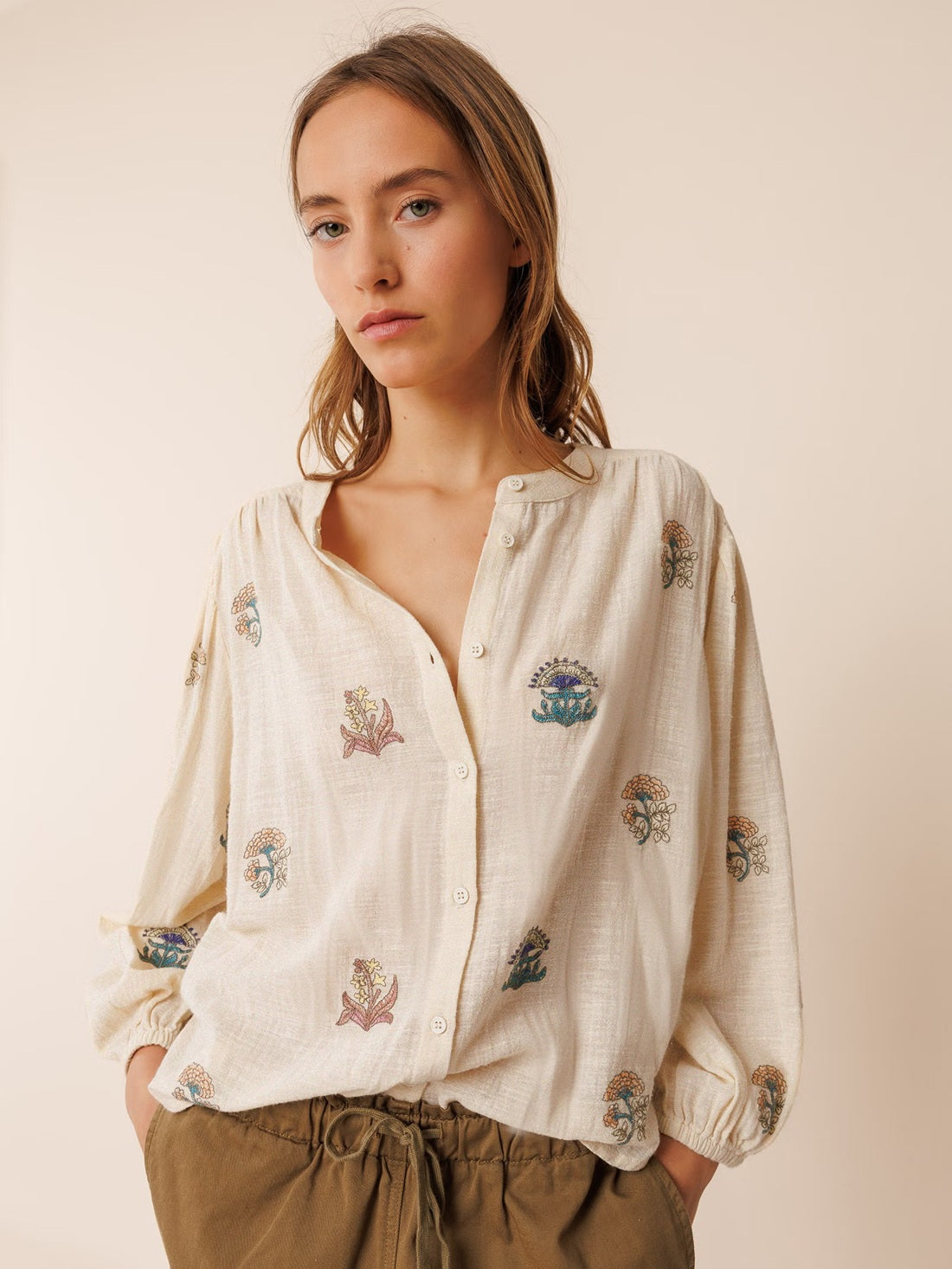 Indi Embroidered Shirt - Cream