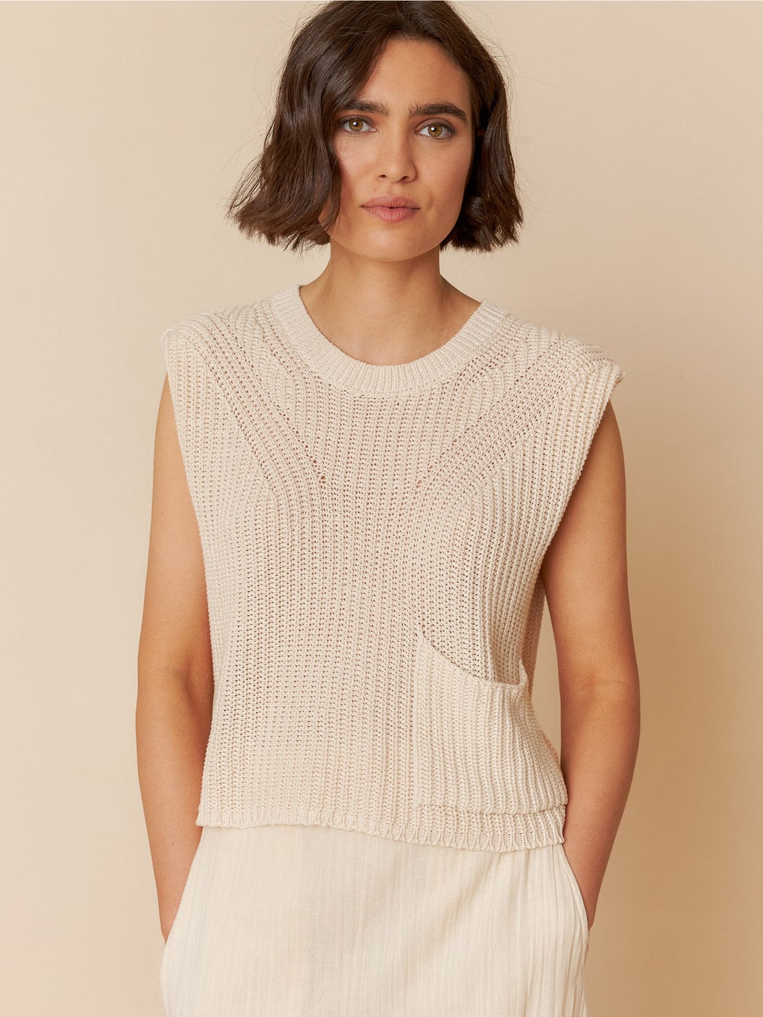 English Rib Knit Vest - Cream