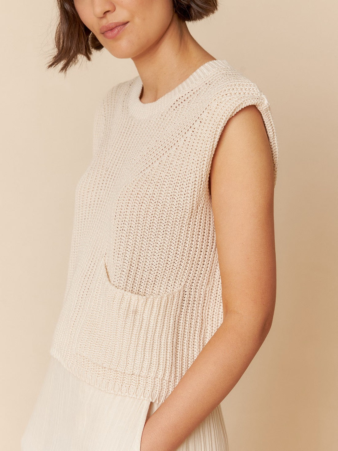 English Rib Knit Vest - Cream