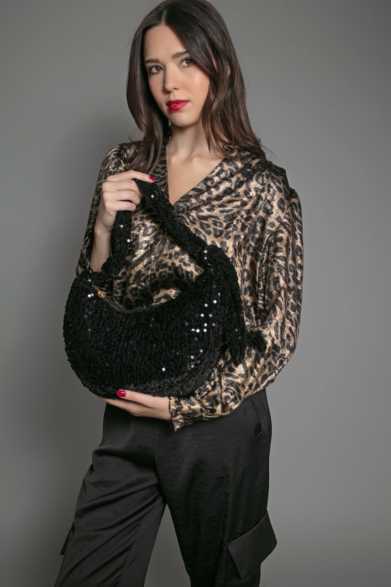 NESSA HALF MOON SEQUIN BAG-BLACK