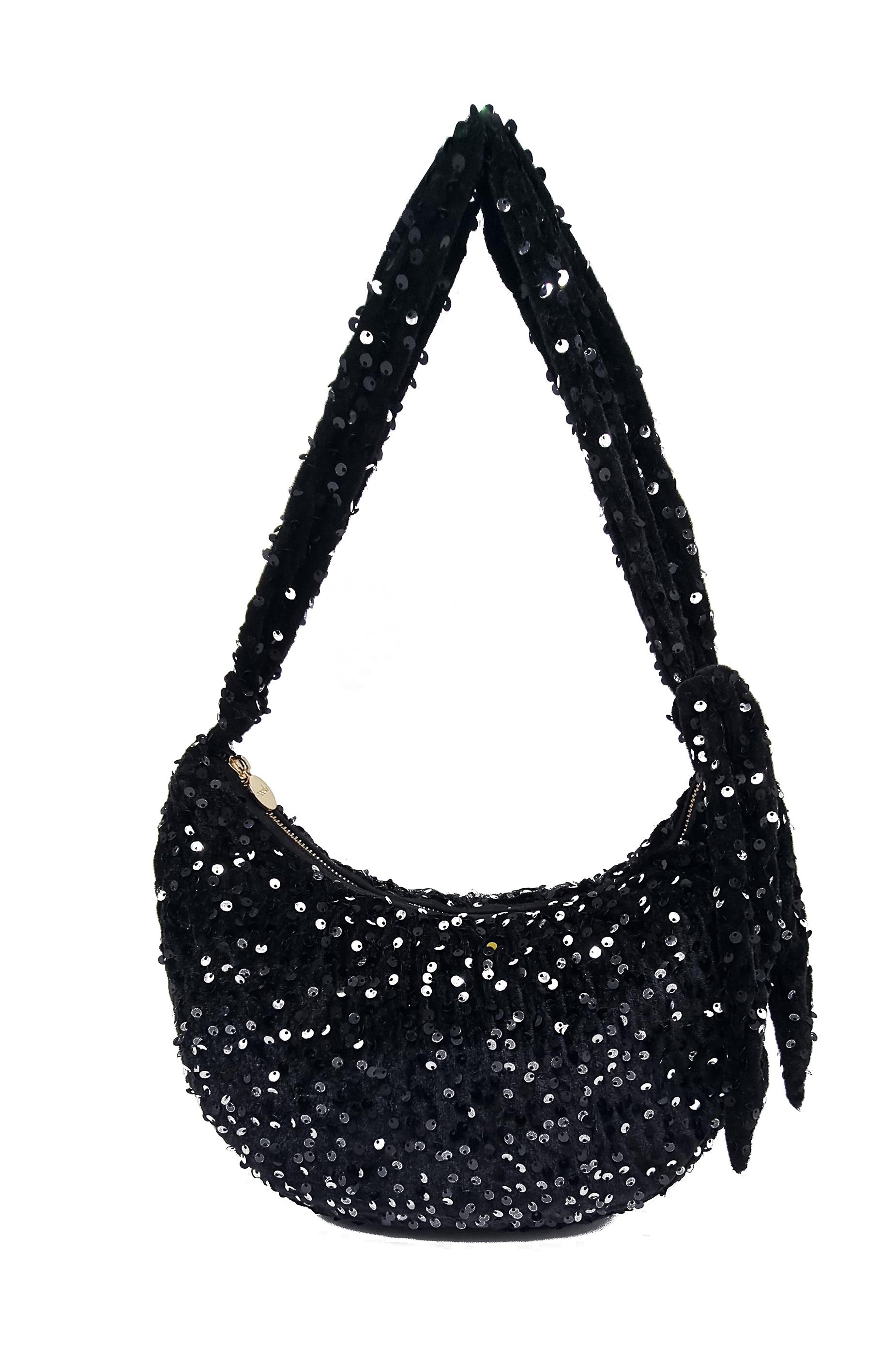 NESSA HALF MOON SEQUIN BAG-BLACK