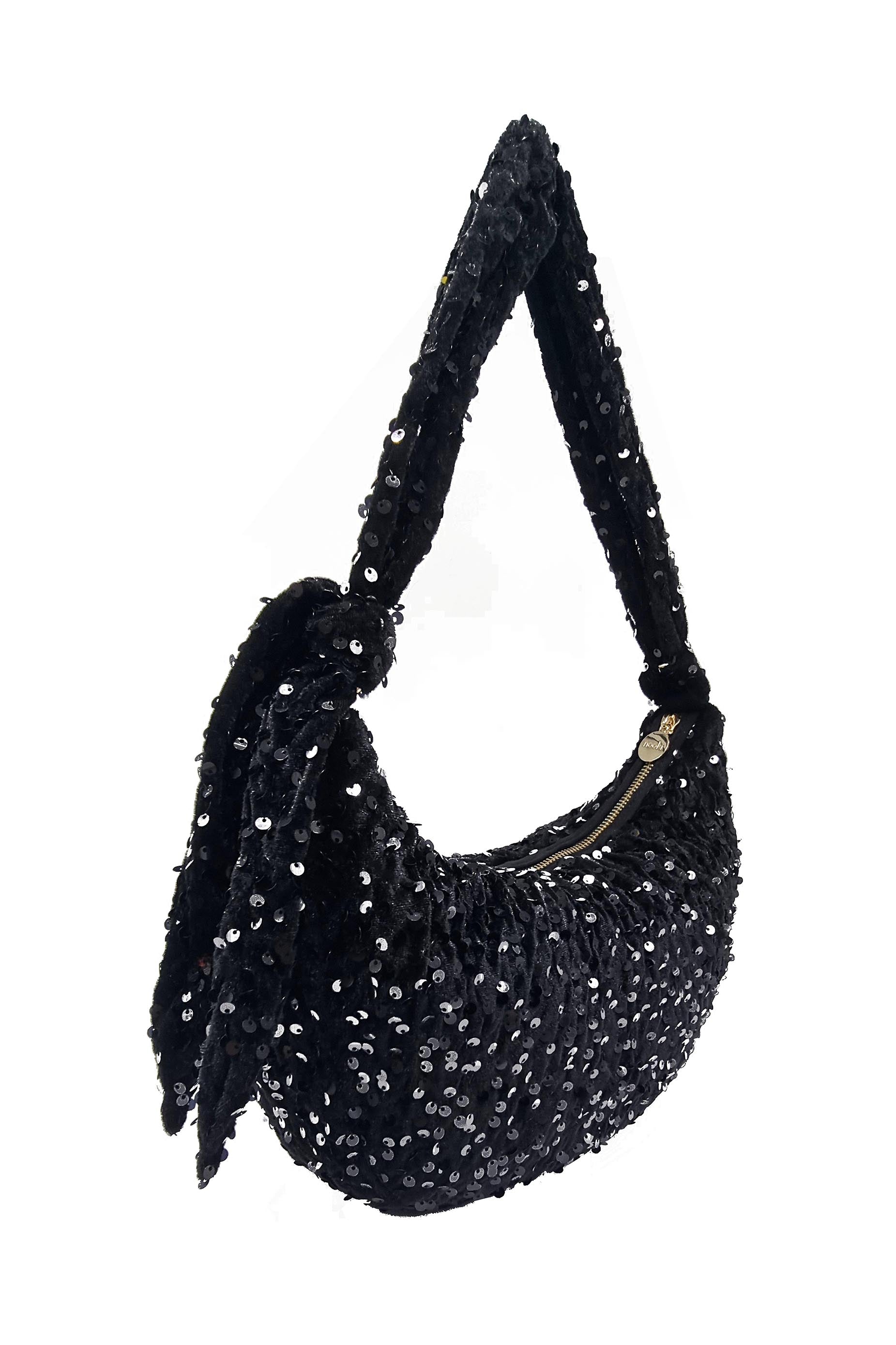 NESSA HALF MOON SEQUIN BAG-BLACK