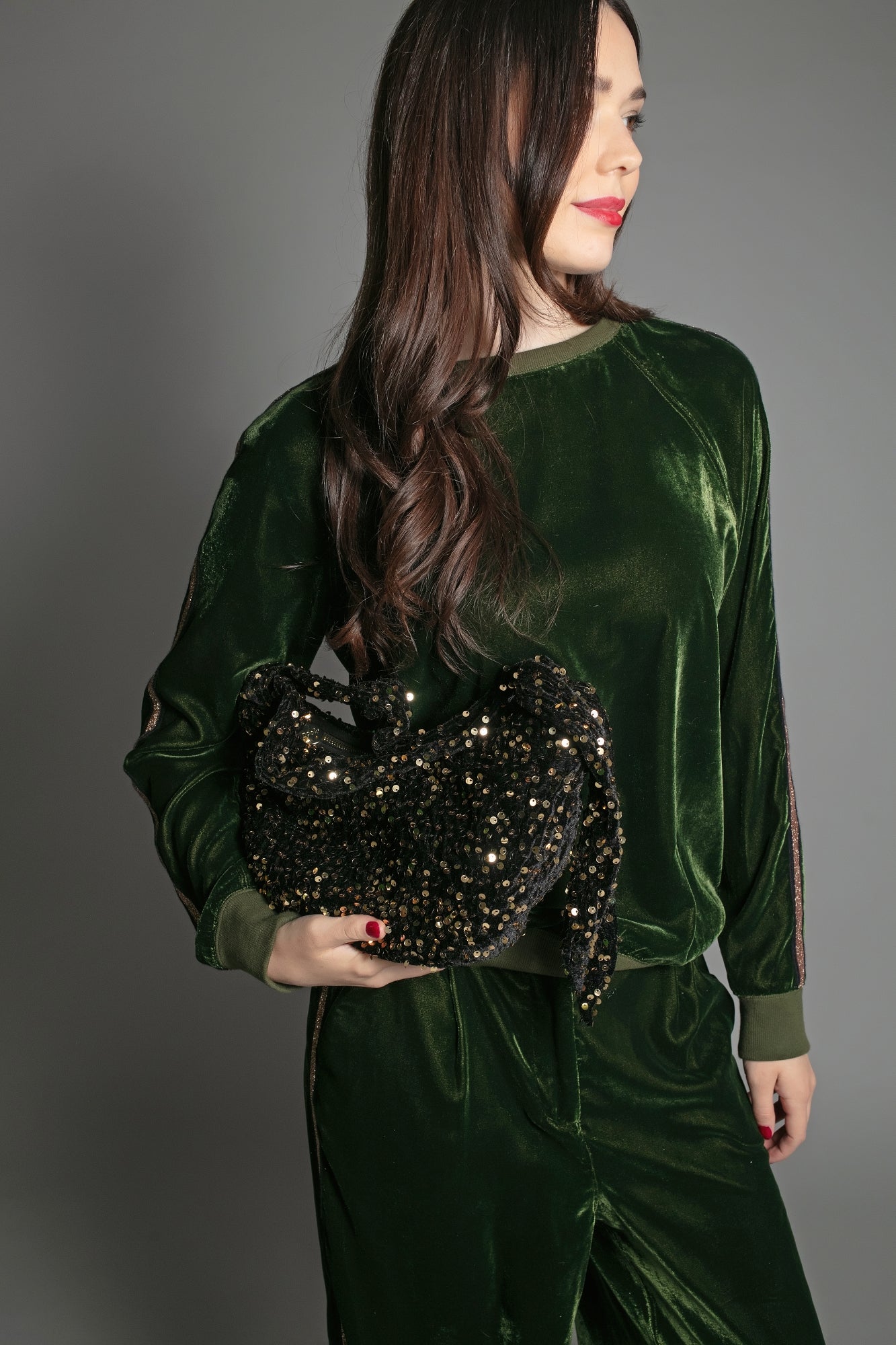 NESSA HALF MOON SEQUIN BAG GOLD